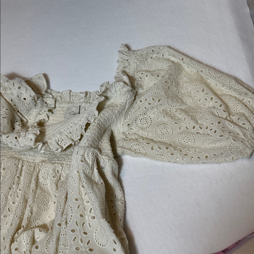 Cleobella Ivory Eyelet Smocked Top Dress Organic Cotton Bridal,Graduation Size L - Picture 7 of 9